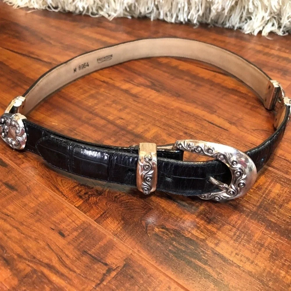 Vintage Brighton Black LEATHER w/Silver Hardware Buckle / Side Attachmen…